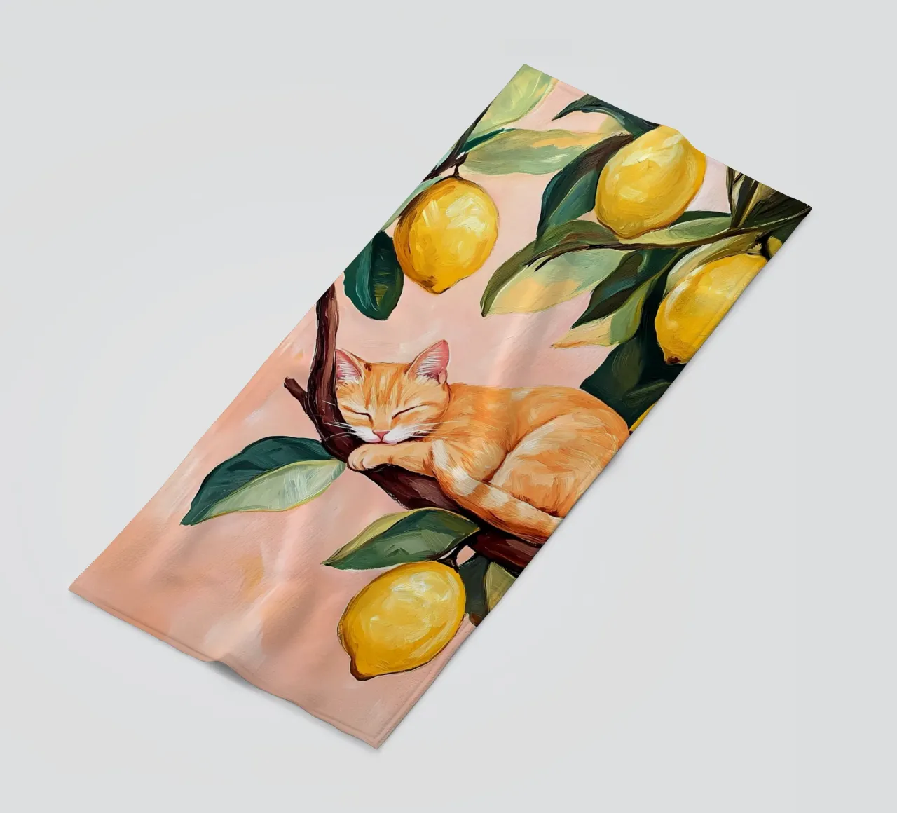 Sleeping red cat on Lemon tree beach towel by IamHomeStudio