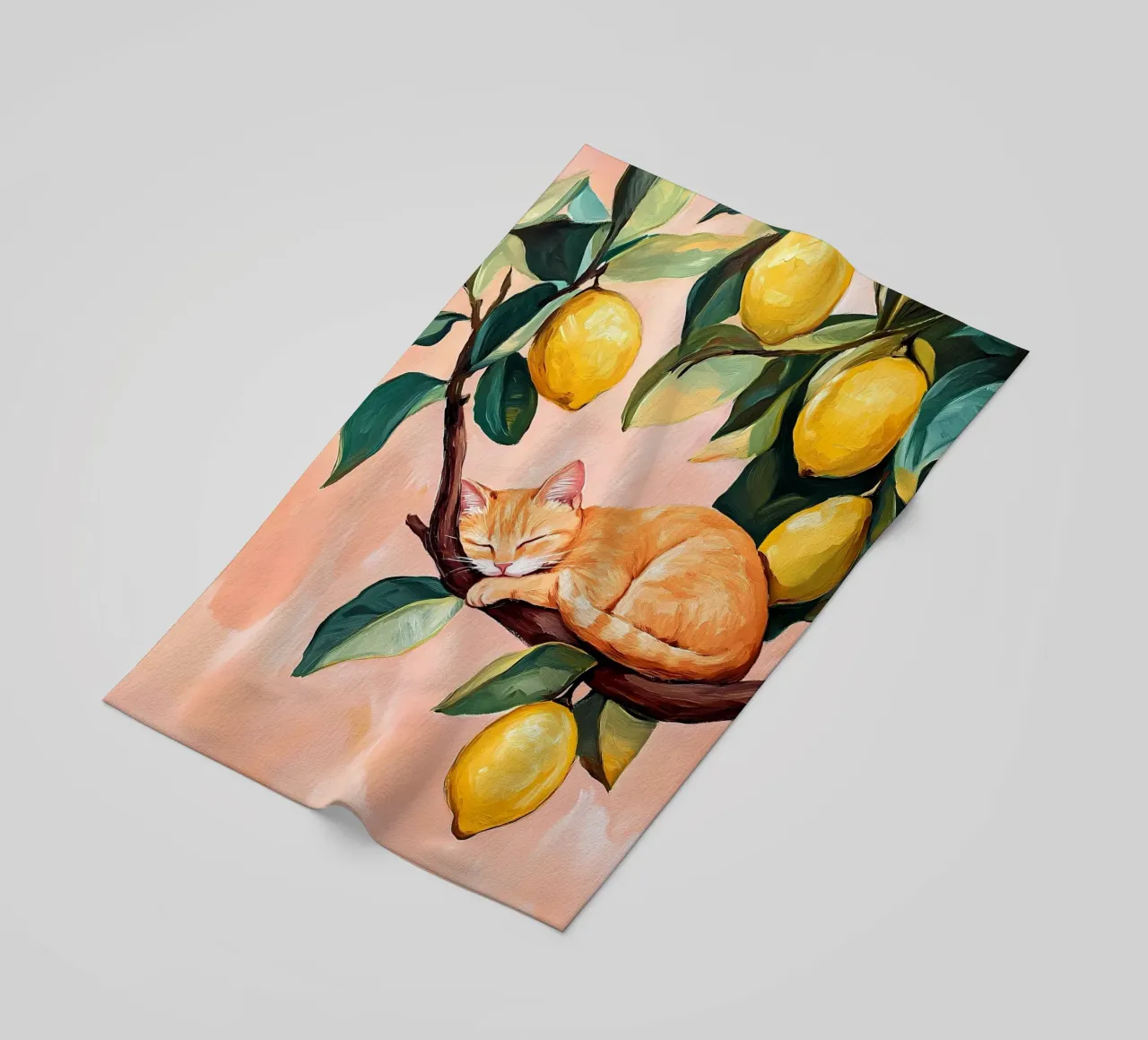 Sleeping red cat on Lemon tree beach towel by IamHomeStudio