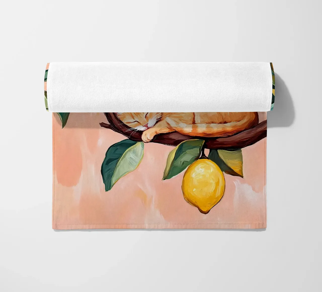 Sleeping red cat on Lemon tree beach towel by IamHomeStudio