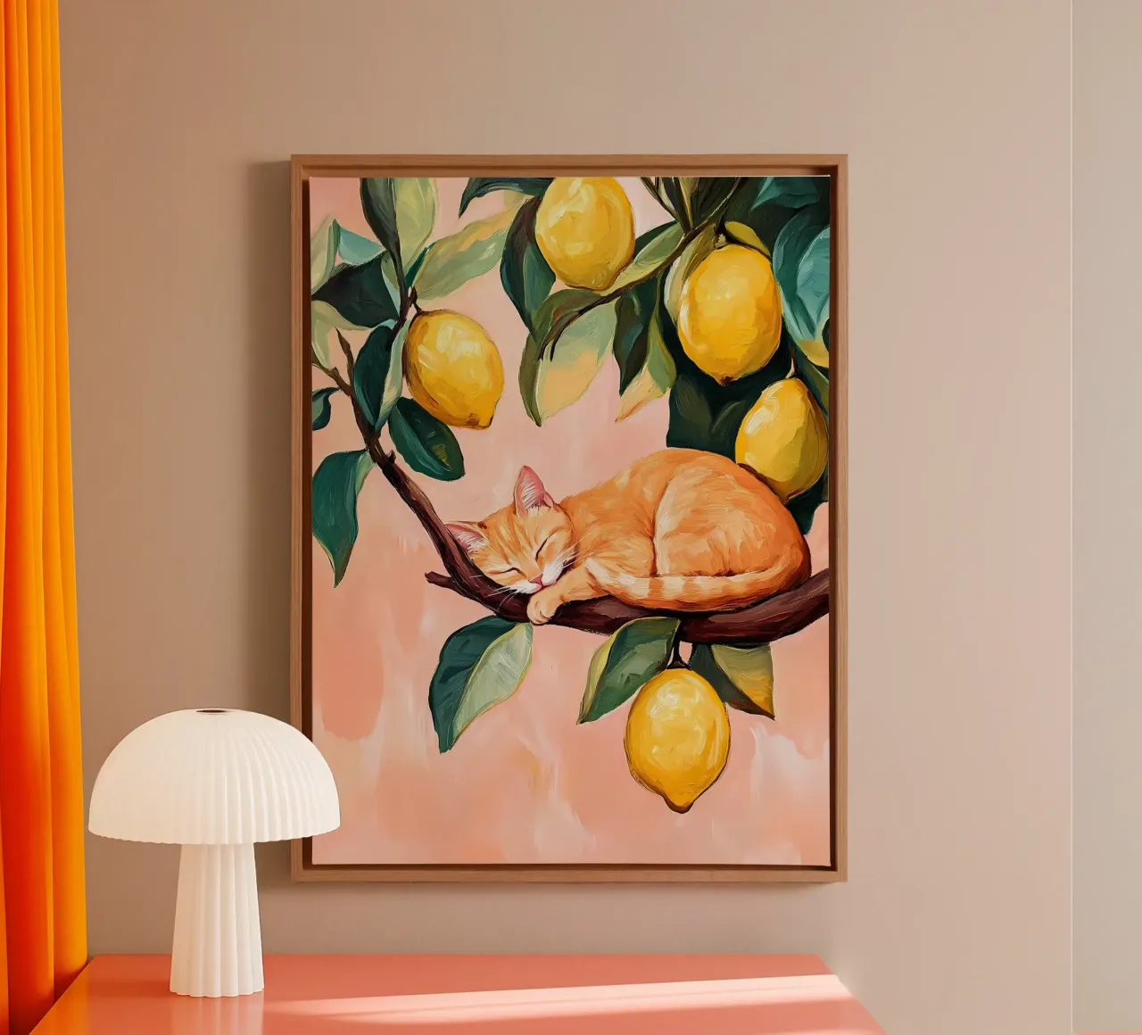 Sleeping red cat on Lemon tree canvas by IamHomeStudio