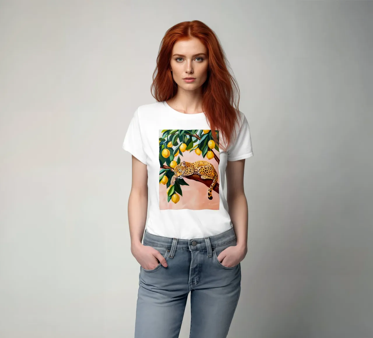 Sleeping Leopard on Lemon tree t-shirt by IamHomeStudio