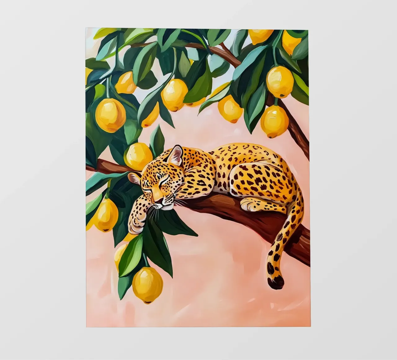 Leopardo addormentato su un albero di limoni telo in pvc da IamHomeStudio