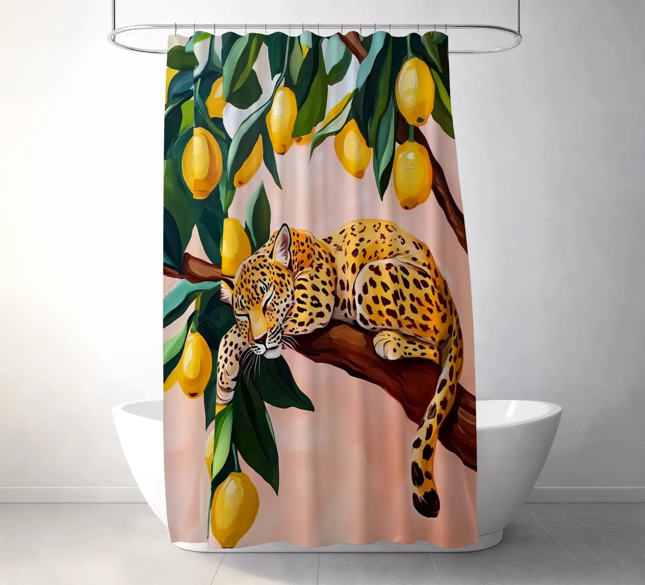 Leopardo dormido en limonero cortina de baño de IamHomeStudio