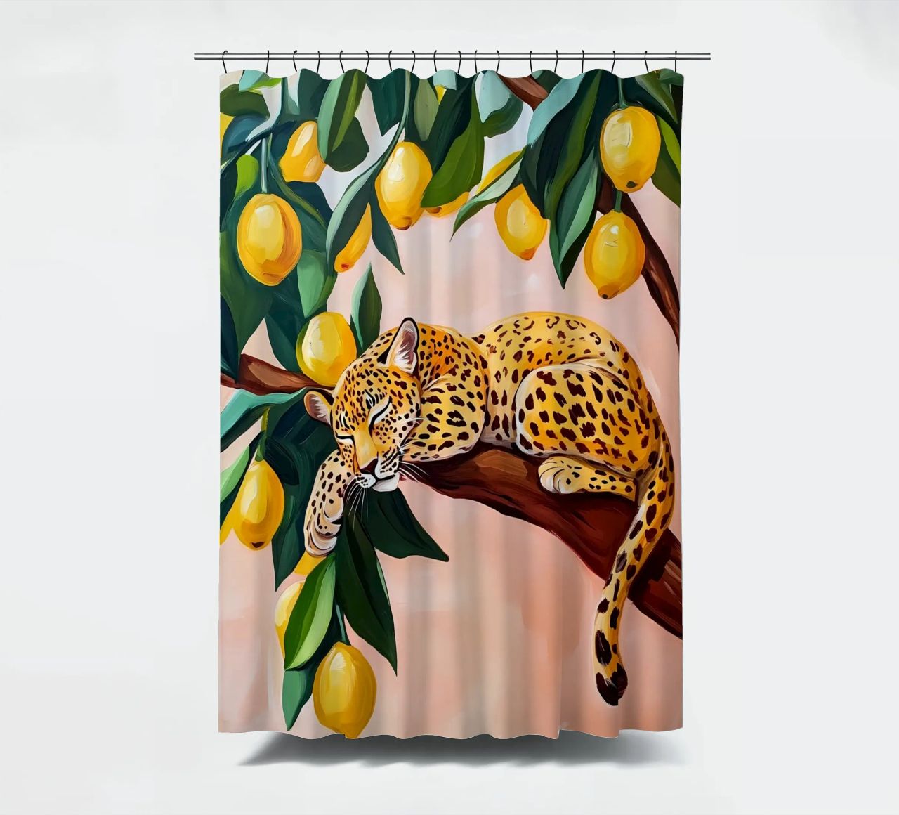 Schlafender Leopard auf Zitronenbaum Duschvorhang von Olga Wildrose