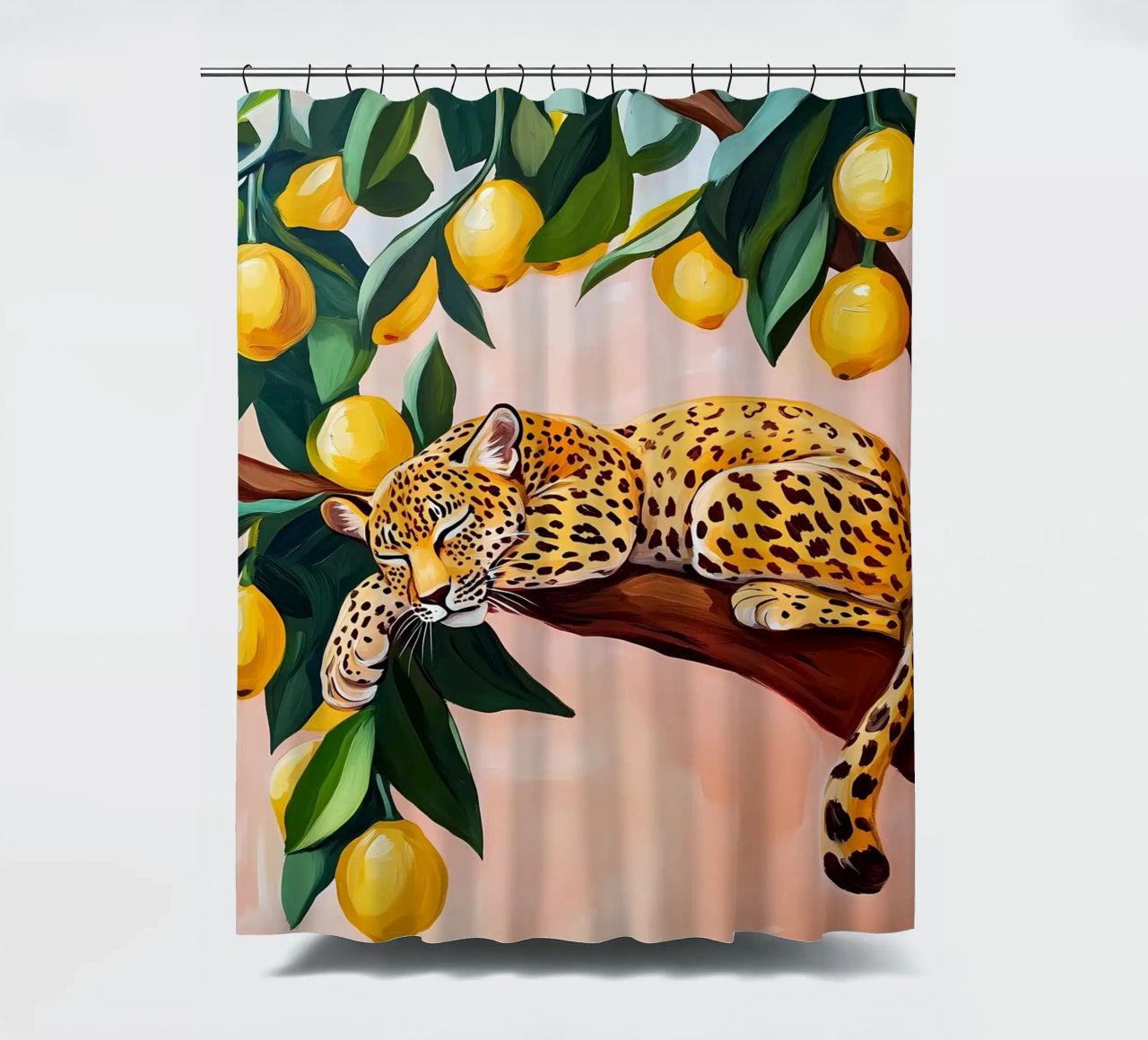 Schlafender Leopard auf Zitronenbaum Duschvorhang von Olga Wildrose