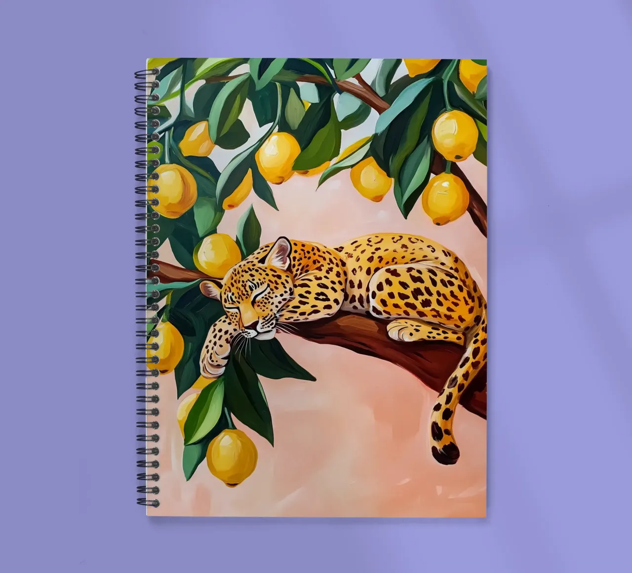 Sleeping Leopard on Lemon tree spiral notebook by IamHomeStudio