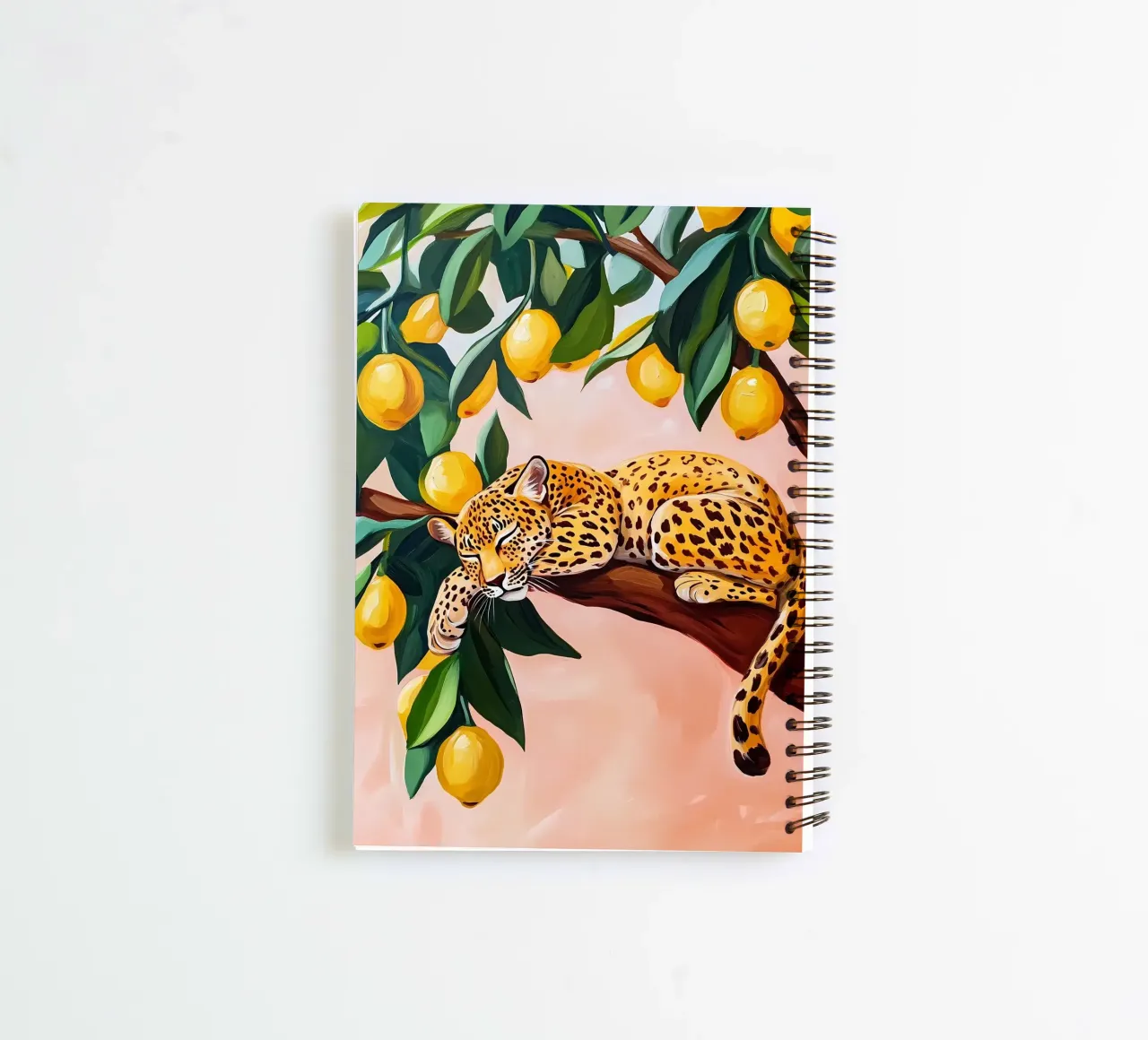 Sleeping Leopard on Lemon tree spiral notebook by IamHomeStudio