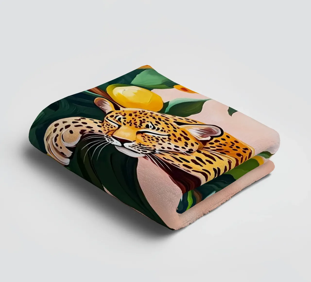 Sleeping Leopard on Lemon tree towel by Olga Wildrose