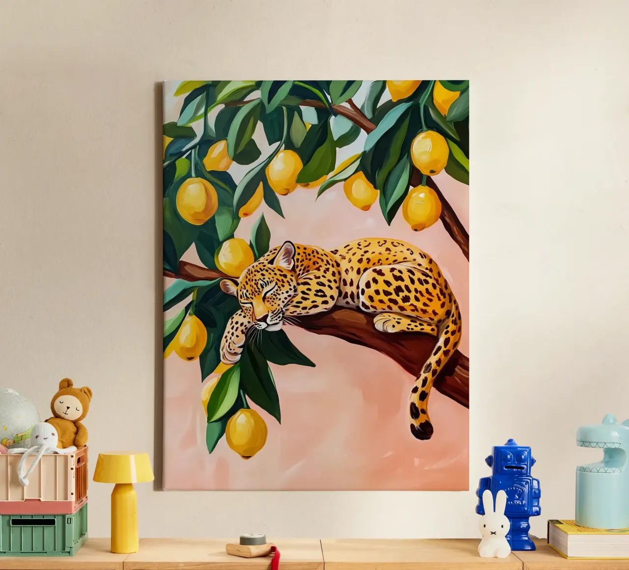 Sleeping Leopard on Lemon tree canvas by IamHomeStudio