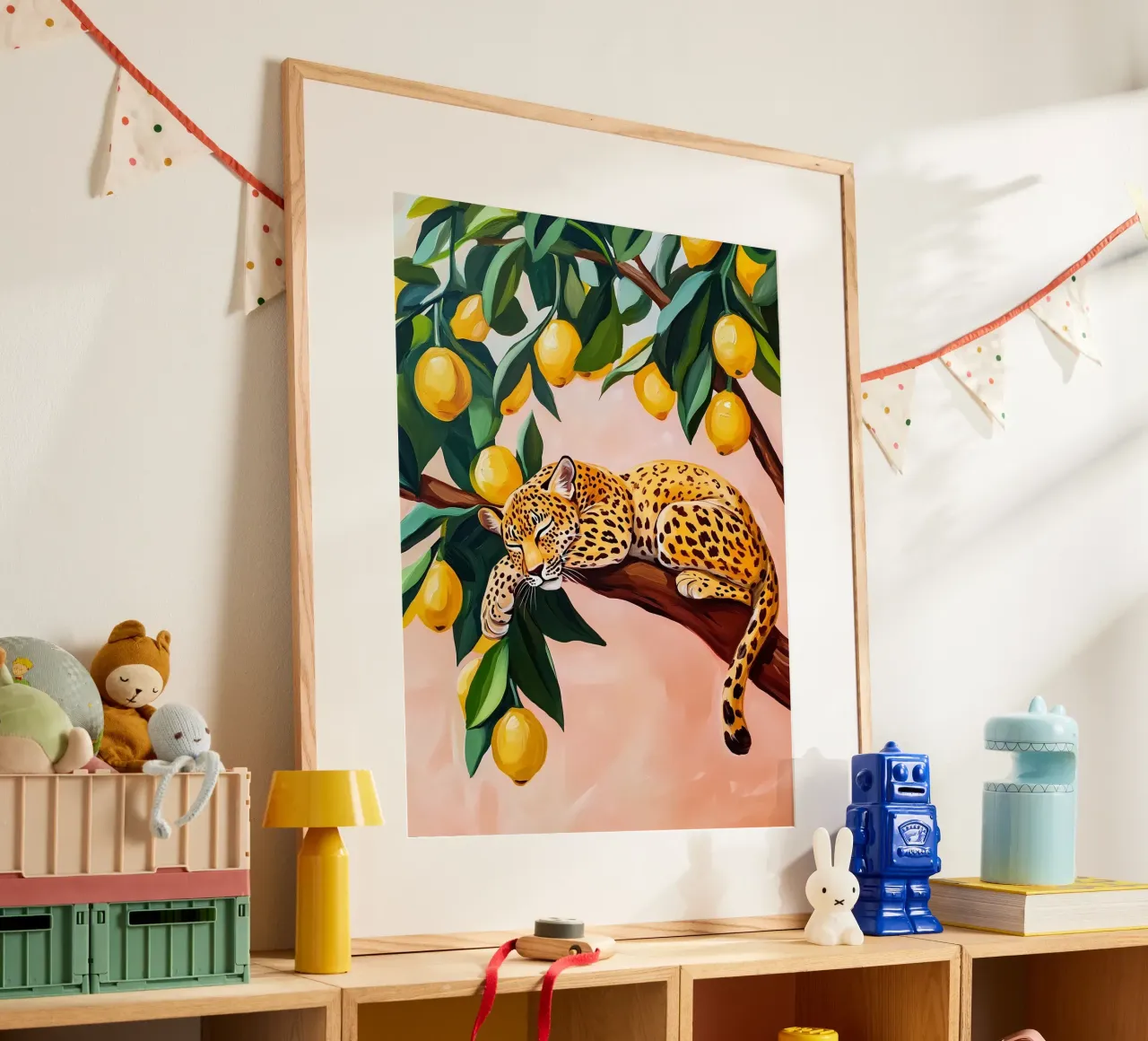 Leopardo addormentato su un albero di limoni poster da IamHomeStudio