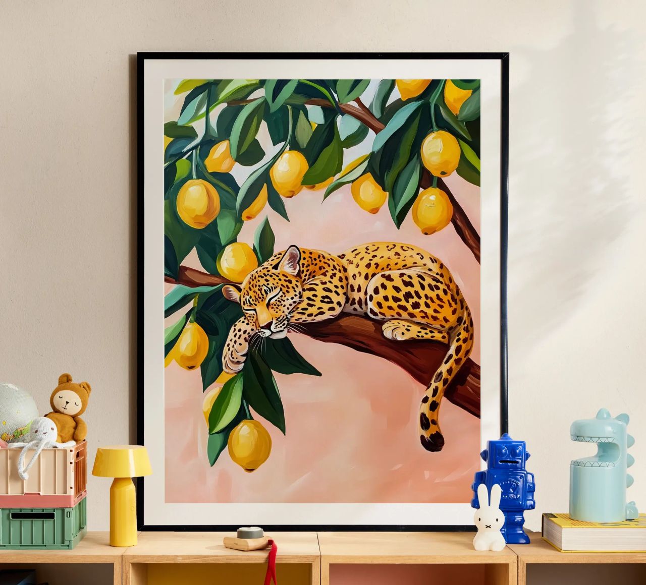 Schlafender Leopard auf Zitronenbaum Poster von Olga Wildrose