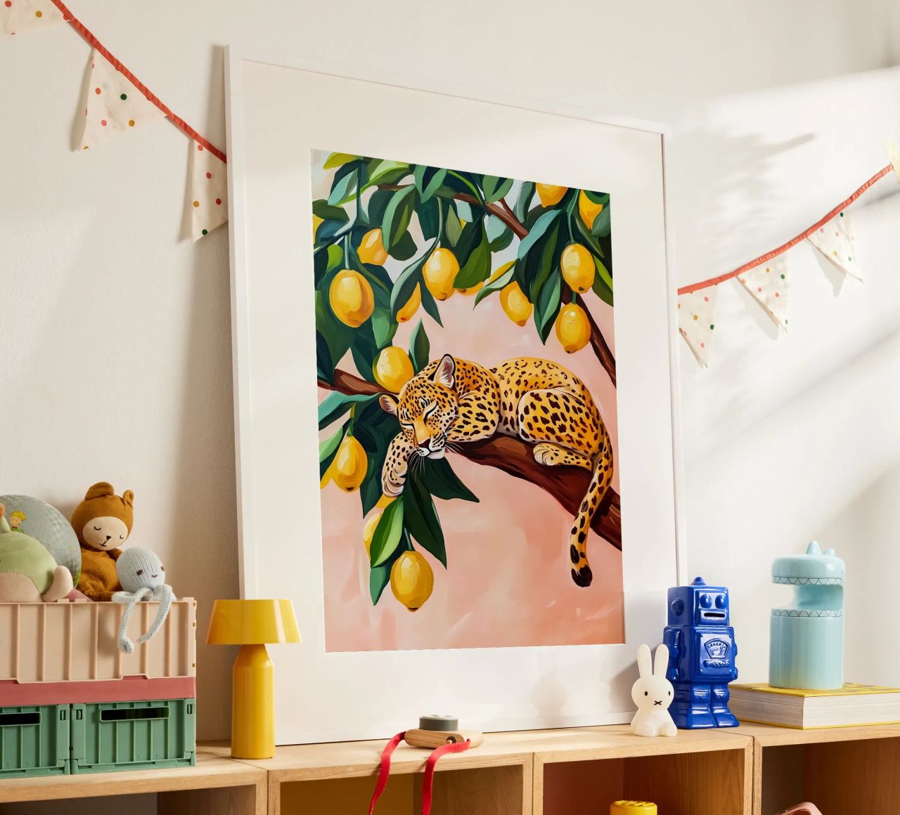 Schlafender Leopard auf Zitronenbaum Poster von Olga Wildrose