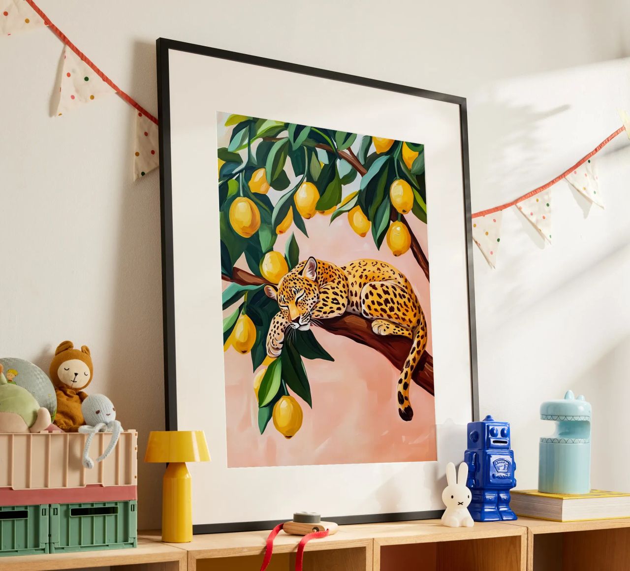 Schlafender Leopard auf Zitronenbaum Poster von Olga Wildrose
