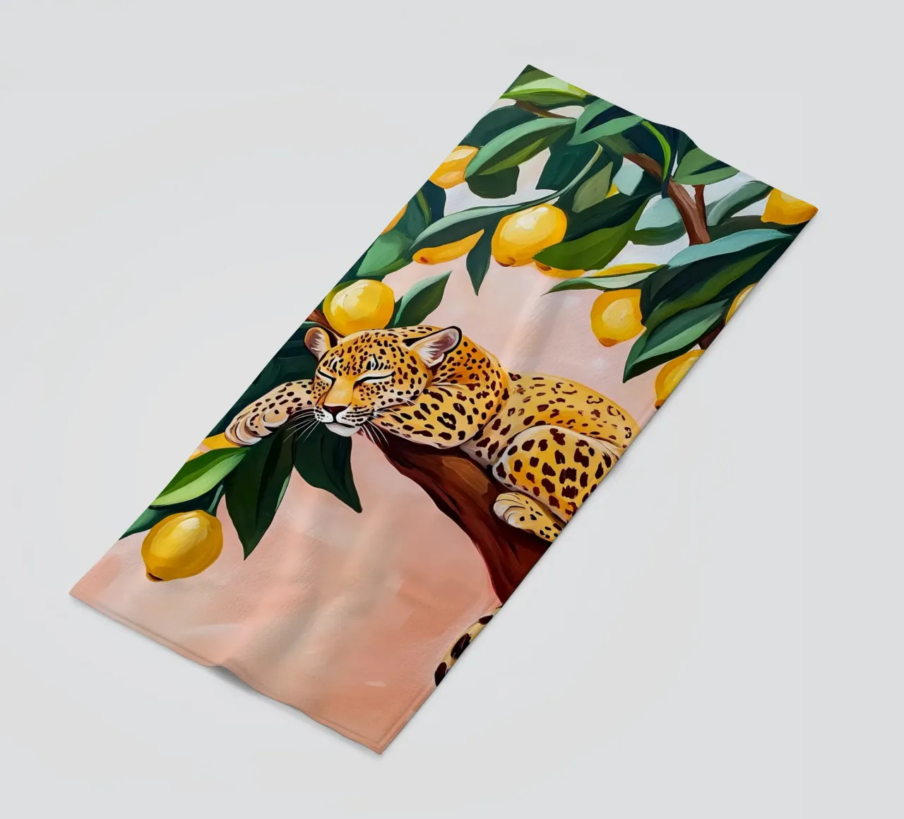 Sleeping Leopard on Lemon tree beach towel by IamHomeStudio