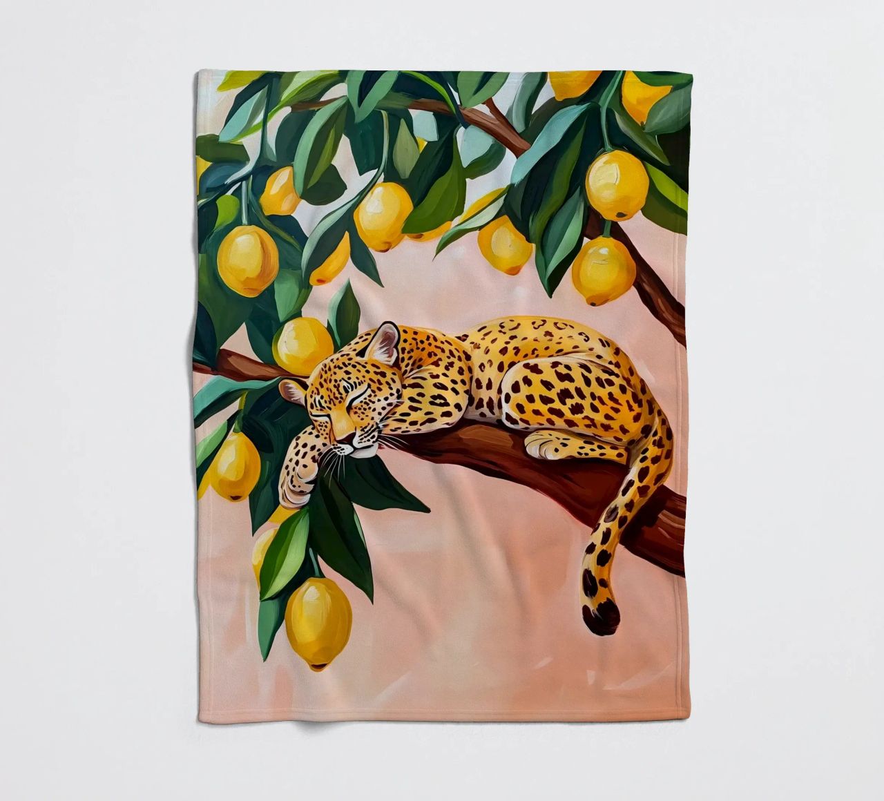 Schlafender Leopard auf Zitronenbaum Fleecedecke von Olga Wildrose