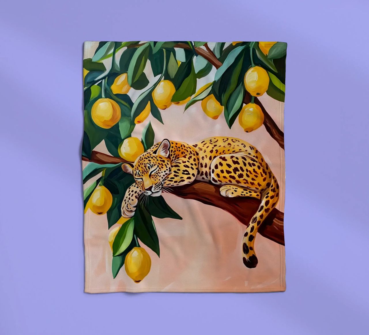 Schlafender Leopard auf Zitronenbaum Fleecedecke von Olga Wildrose