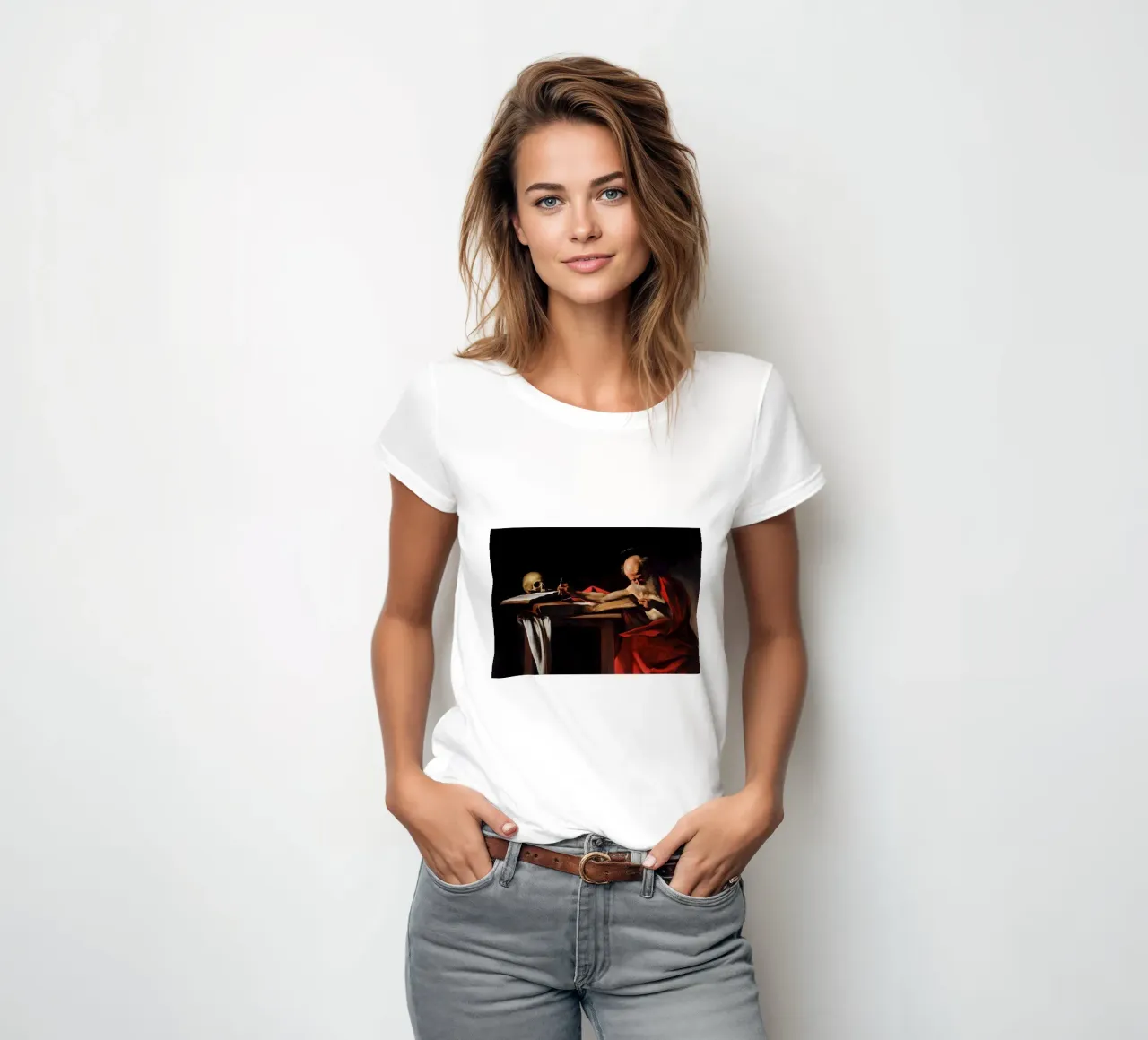 Caravaggio - Saint Jerome Writing women's fitted t-shirt by Timeless Artworks