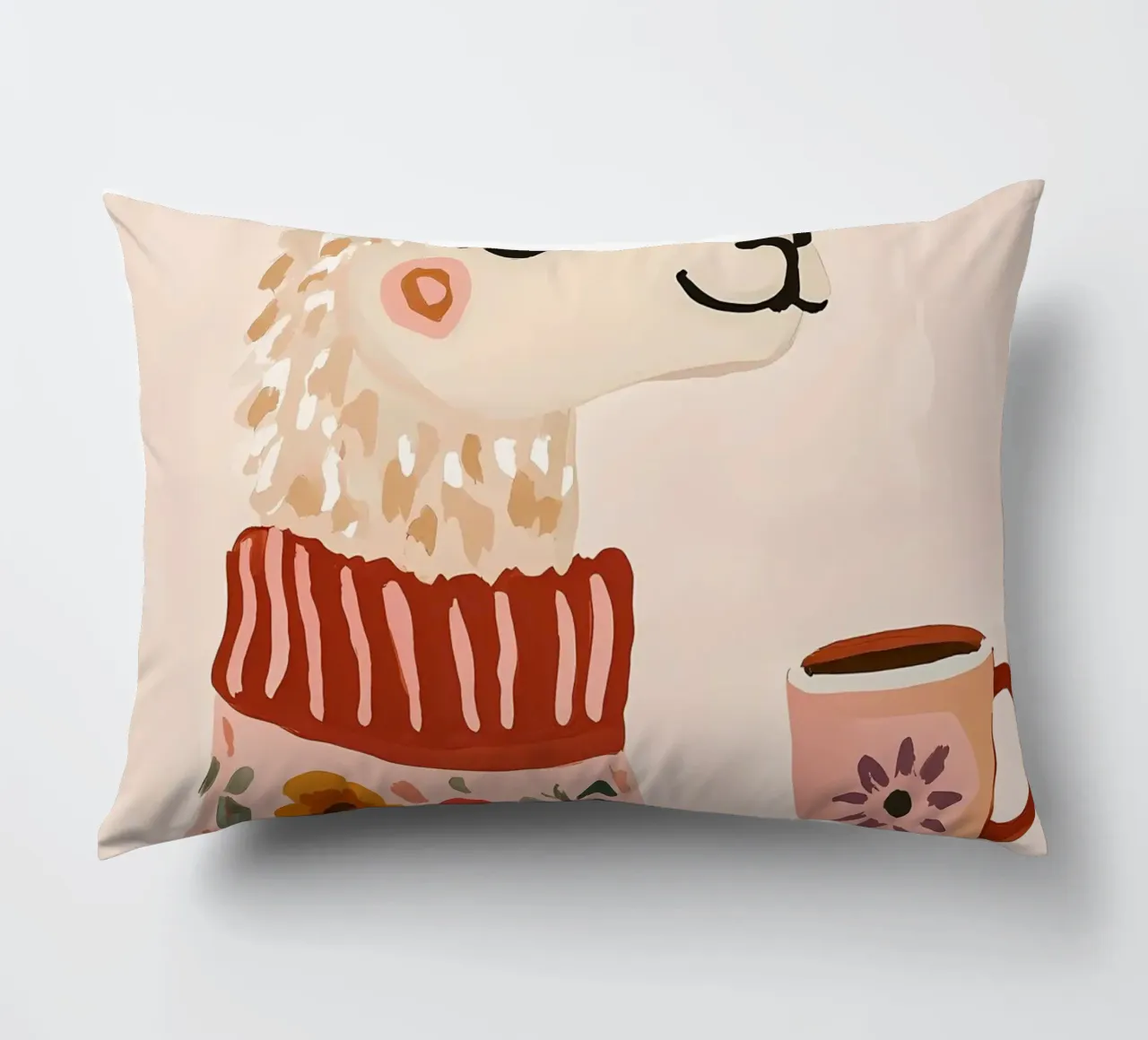Cute Llama in Sweater with Cup of Coffee cuscino da IamHomeStudio