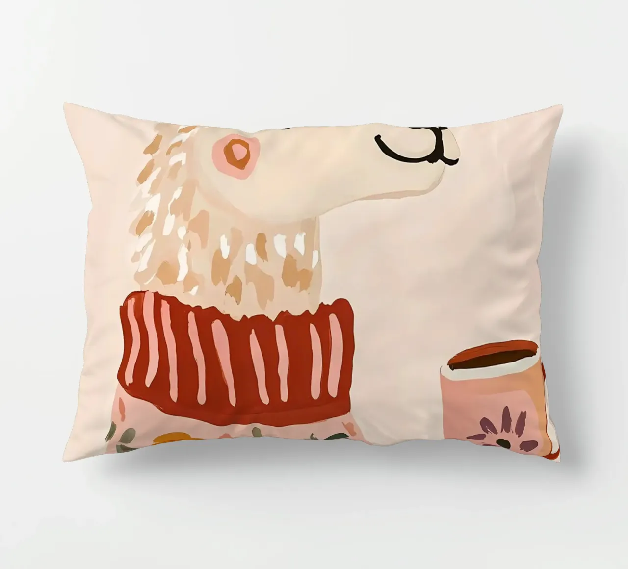 Cute Llama in Sweater with Cup of Coffee cuscino da IamHomeStudio