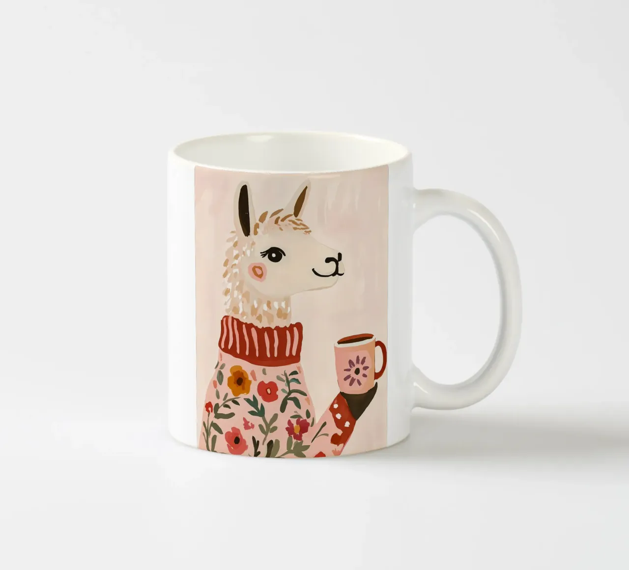 Cute Llama in Sweater with Cup of Coffee keramische mok van IamHomeStudio