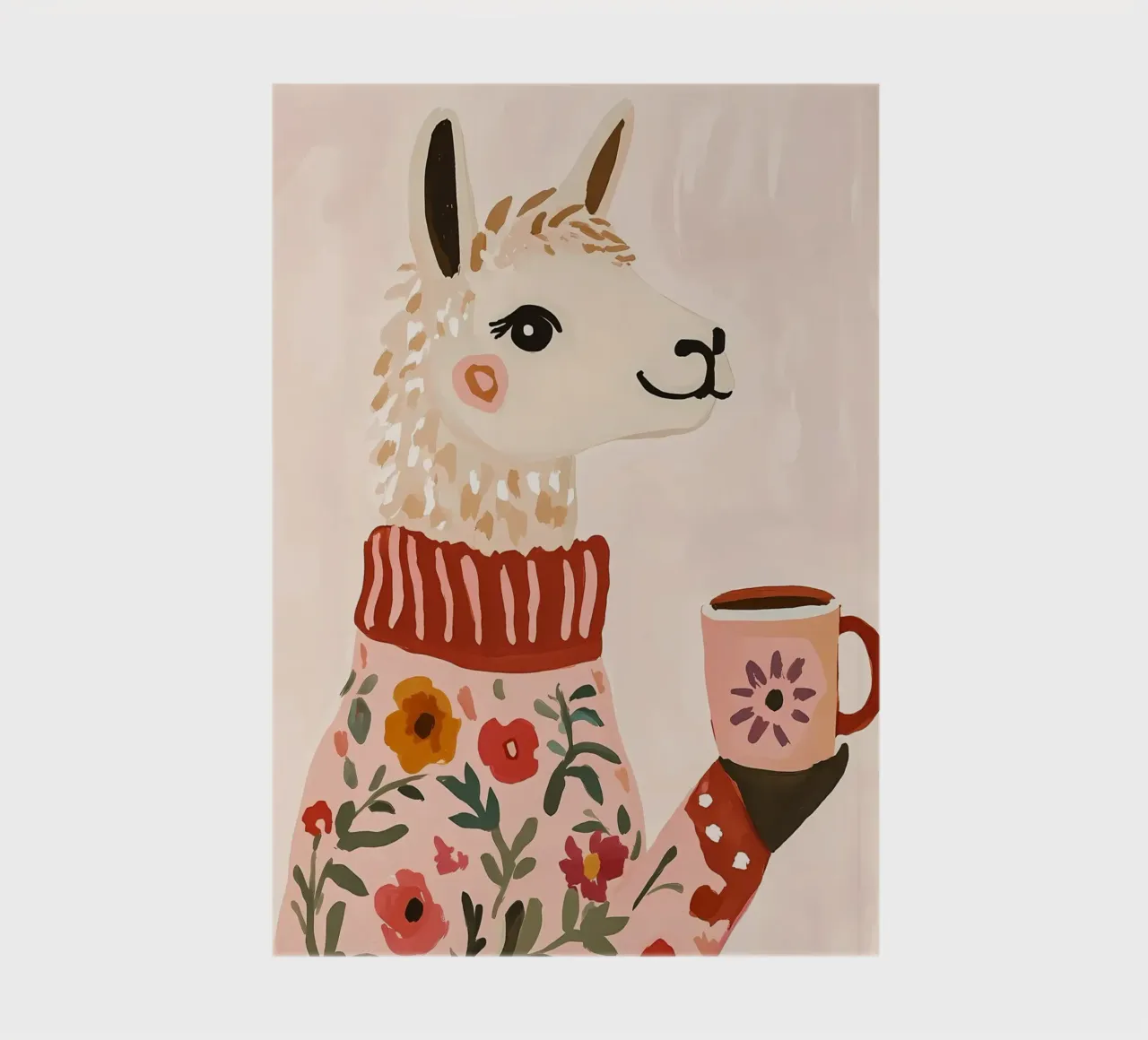 Cute Llama in Sweater with Cup of Coffee Notizbuch von IamHomeStudio