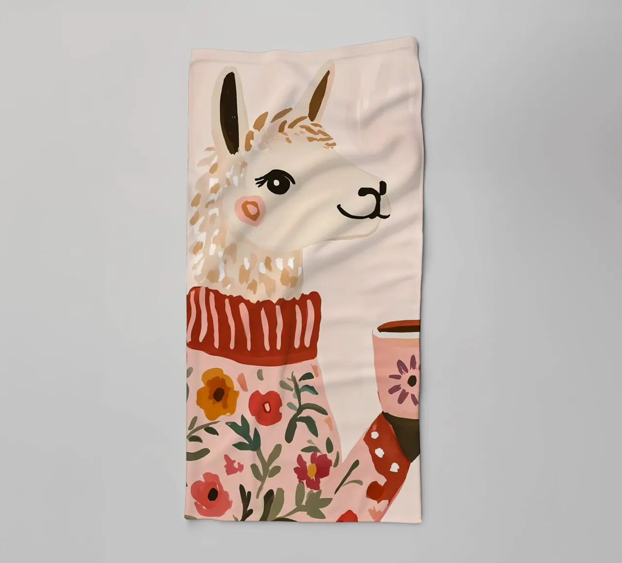 Cute Llama in Sweater with Cup of Coffee asciugamano da bagno da IamHomeStudio