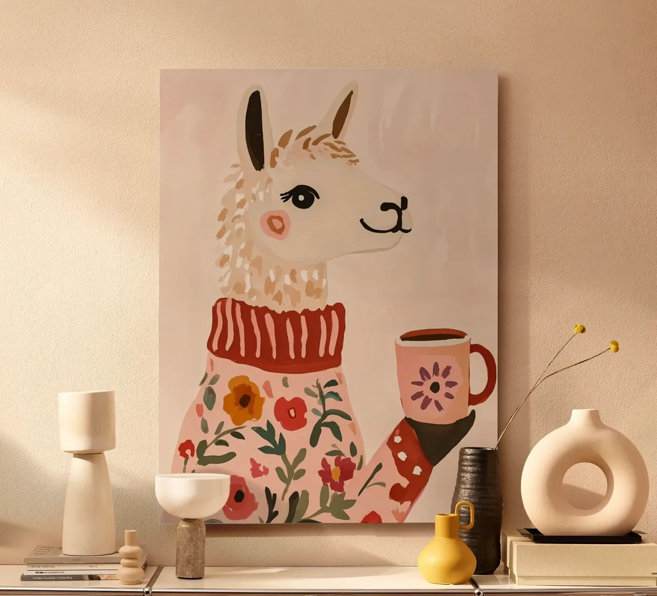Cute Llama in Sweater with Cup of Coffee forex plate by IamHomeStudio