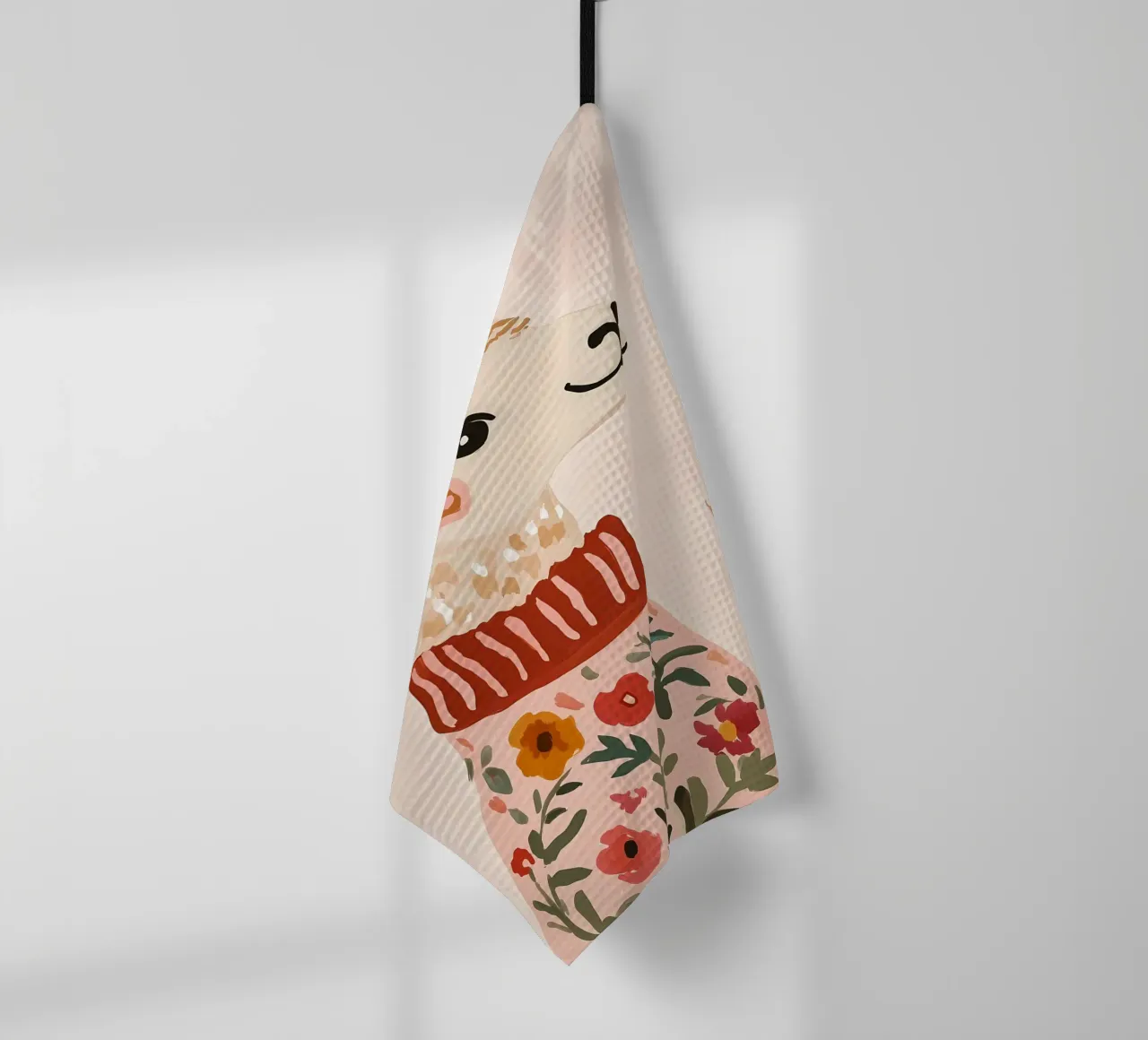 Cute Llama in Sweater with Cup of Coffee paño de cocina de IamHomeStudio