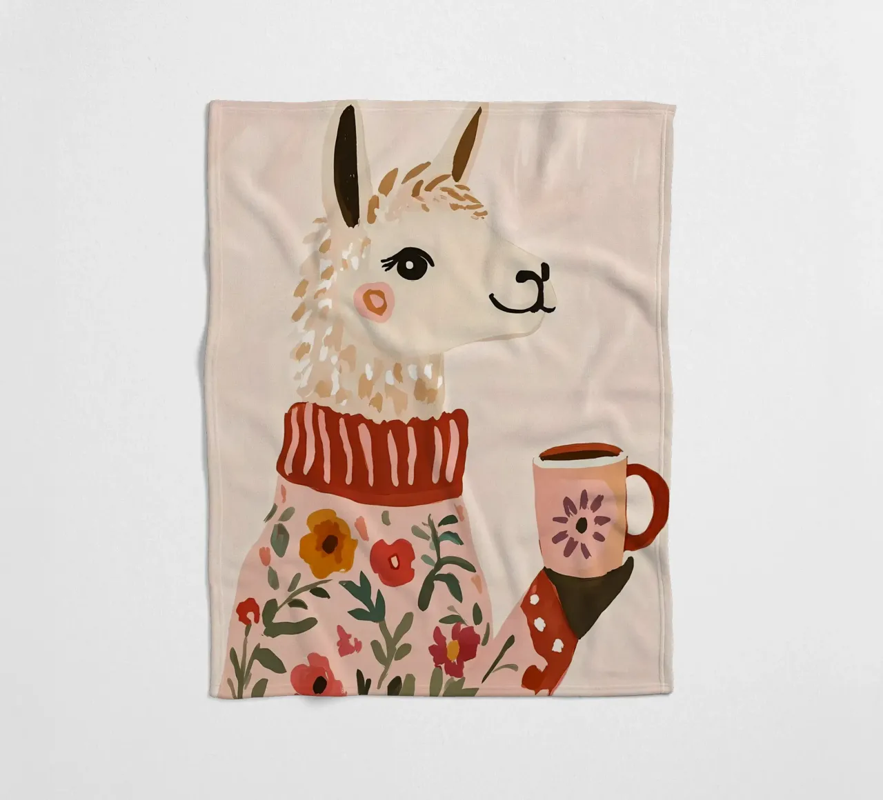 Cute Llama in Sweater with Cup of Coffee fleece blanket by IamHomeStudio