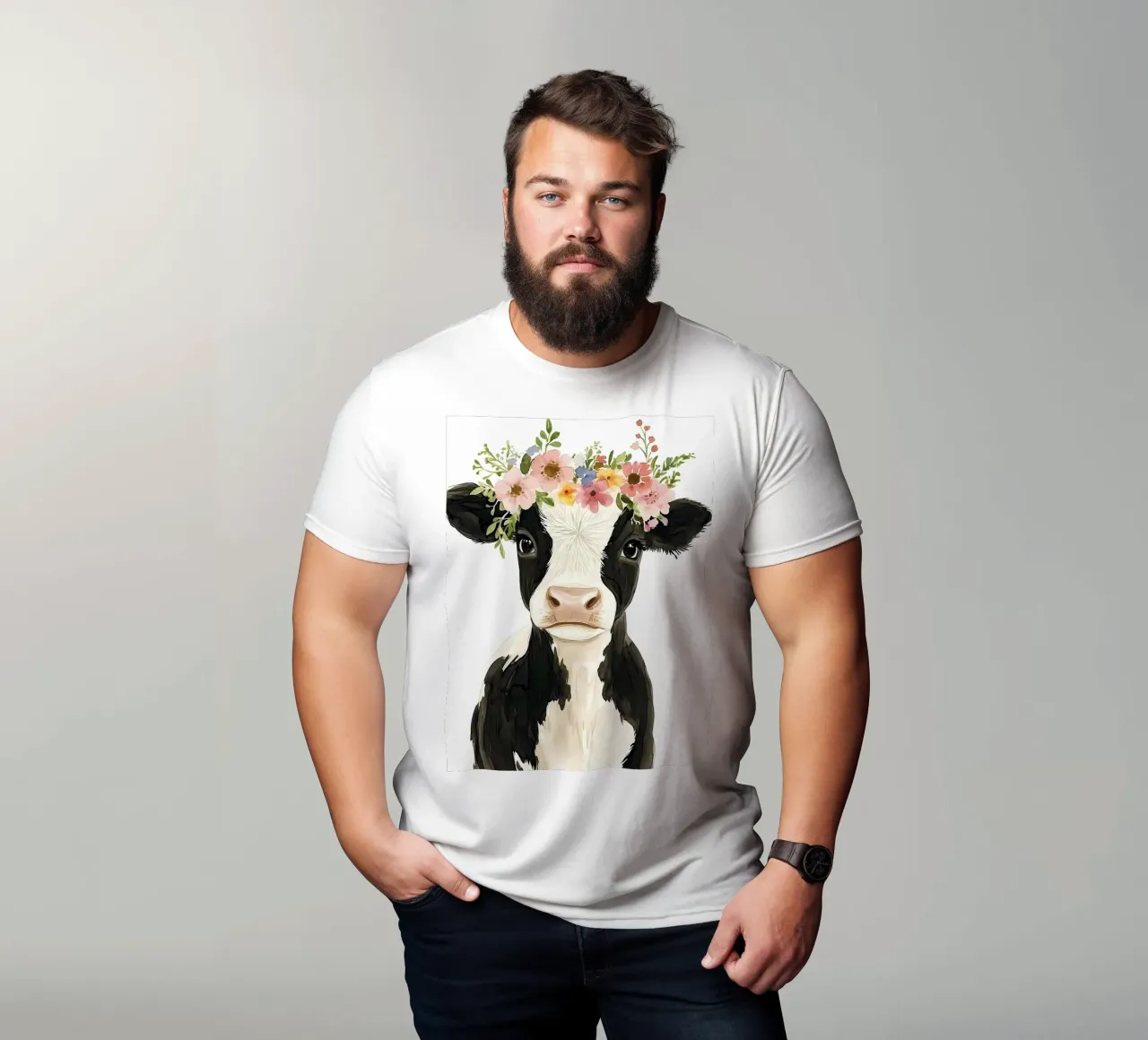 Mucca con corona floreale t-shirt da IamHomeStudio