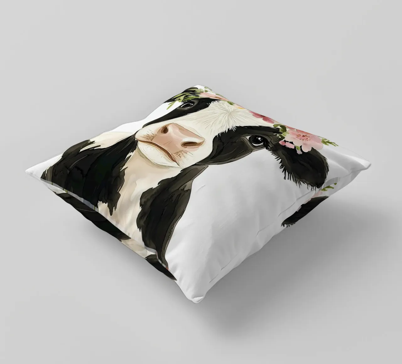 Mucca con corona floreale cuscino da IamHomeStudio