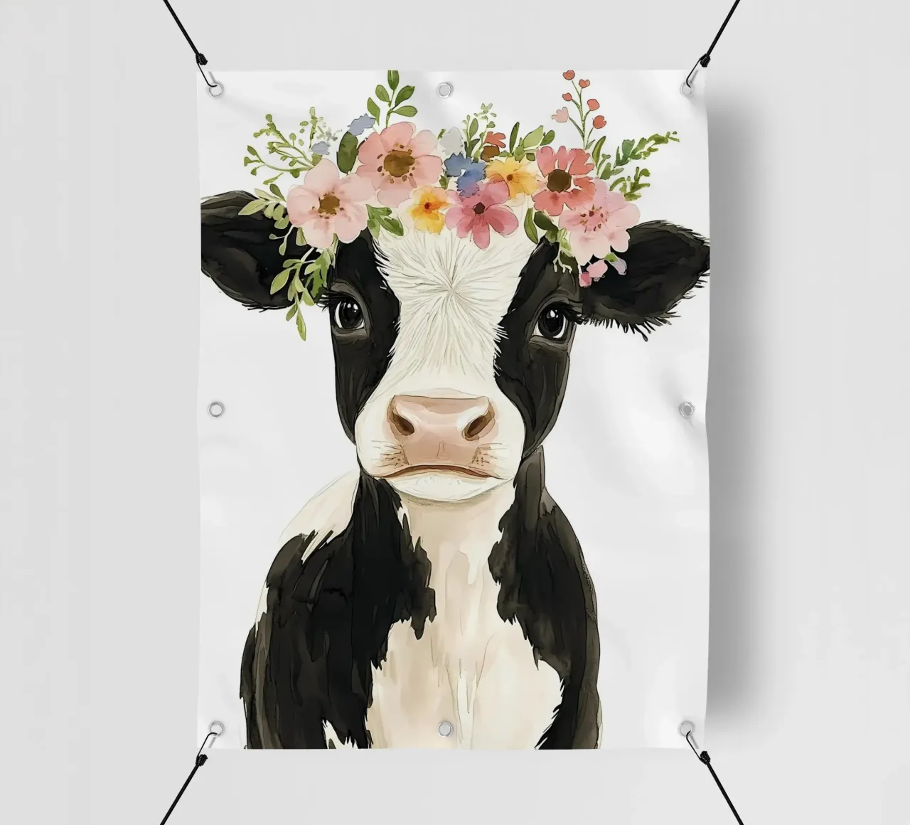 Mucca con corona floreale telo in pvc da IamHomeStudio