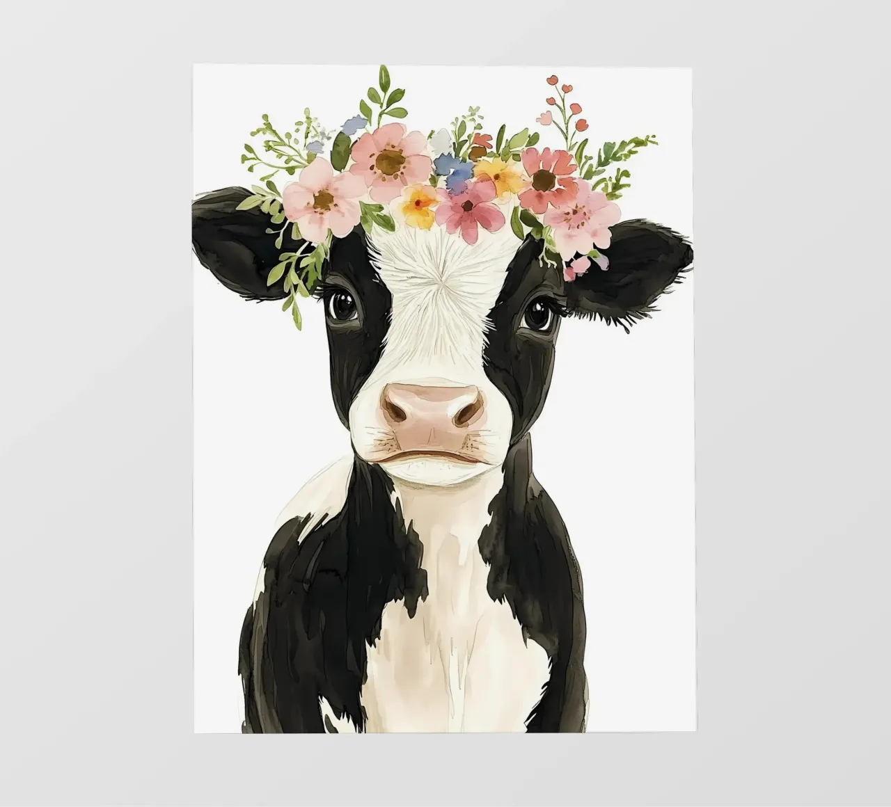 Mucca con corona floreale telo in pvc da IamHomeStudio