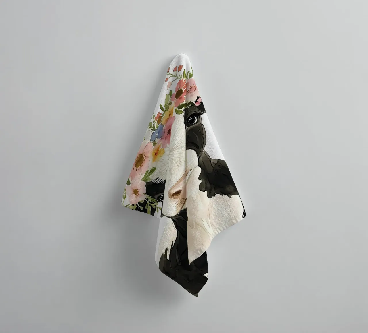 Mucca con corona floreale asciugamano da bagno da IamHomeStudio