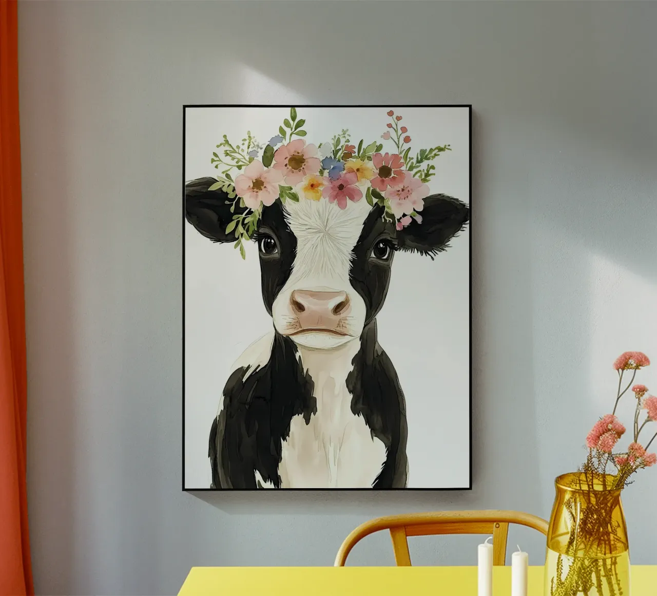 Mucca con corona floreale plexiglass da IamHomeStudio
