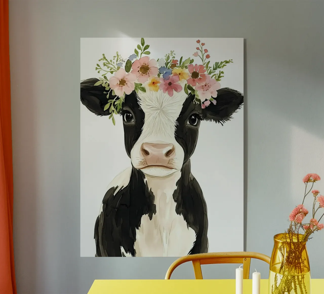 Mucca con corona floreale plexiglass da IamHomeStudio