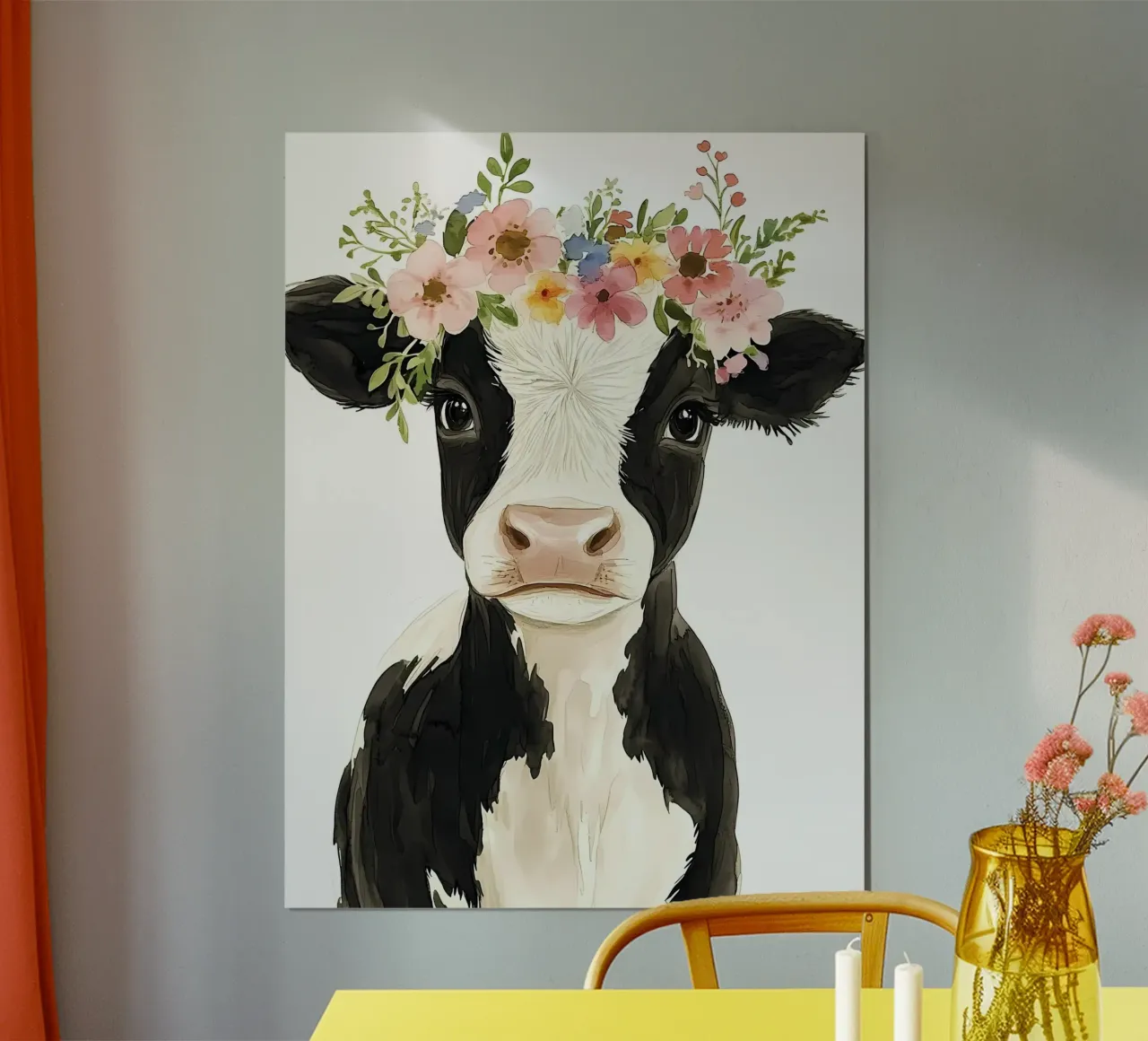 Mucca con corona floreale carta hahnemühle da IamHomeStudio