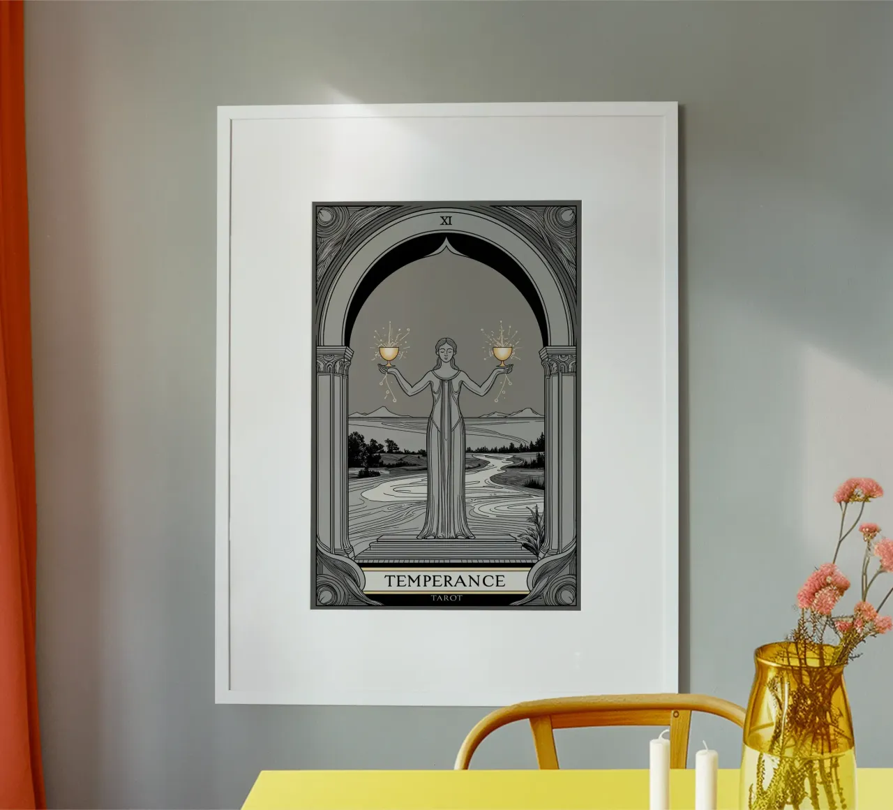 Tarocchi della Temperanza - Angelo dell'equilibrio poster con telaio in legno da Mystique & Muse