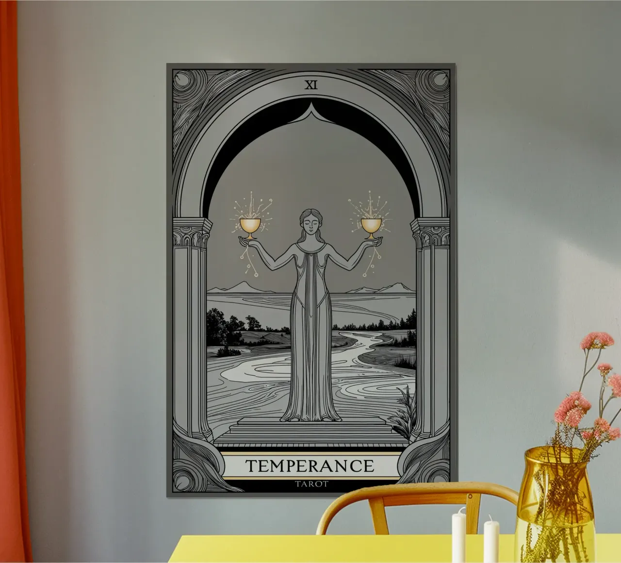 Tarocchi della Temperanza - Angelo dell'equilibrio poster con telaio in legno da Mystique & Muse
