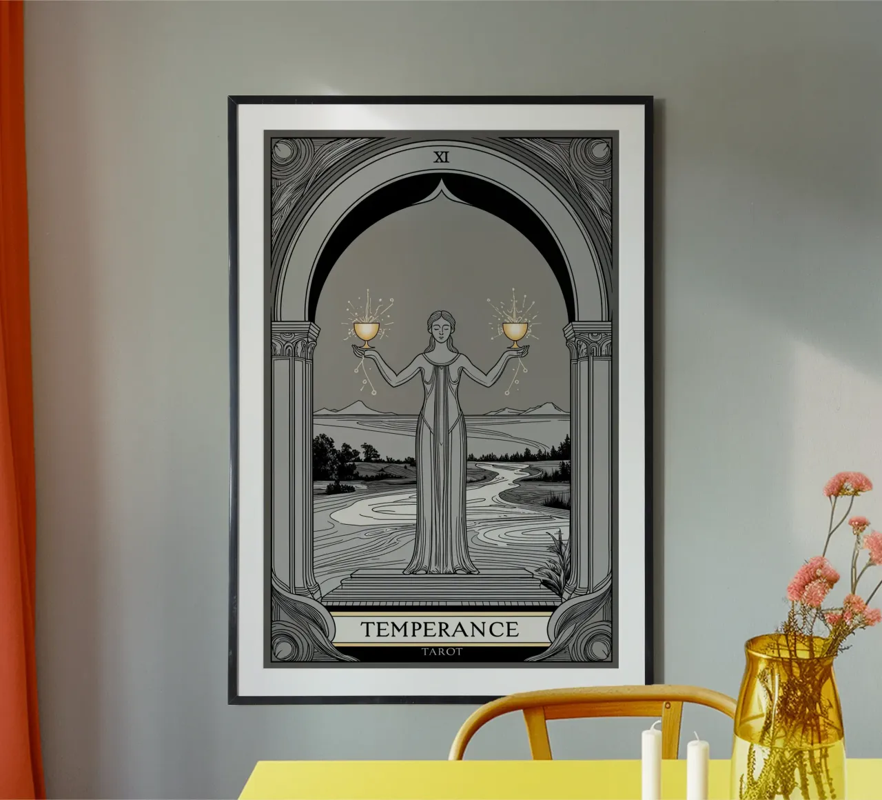 Tarocchi della Temperanza - Angelo dell'equilibrio poster con telaio in legno da Mystique & Muse