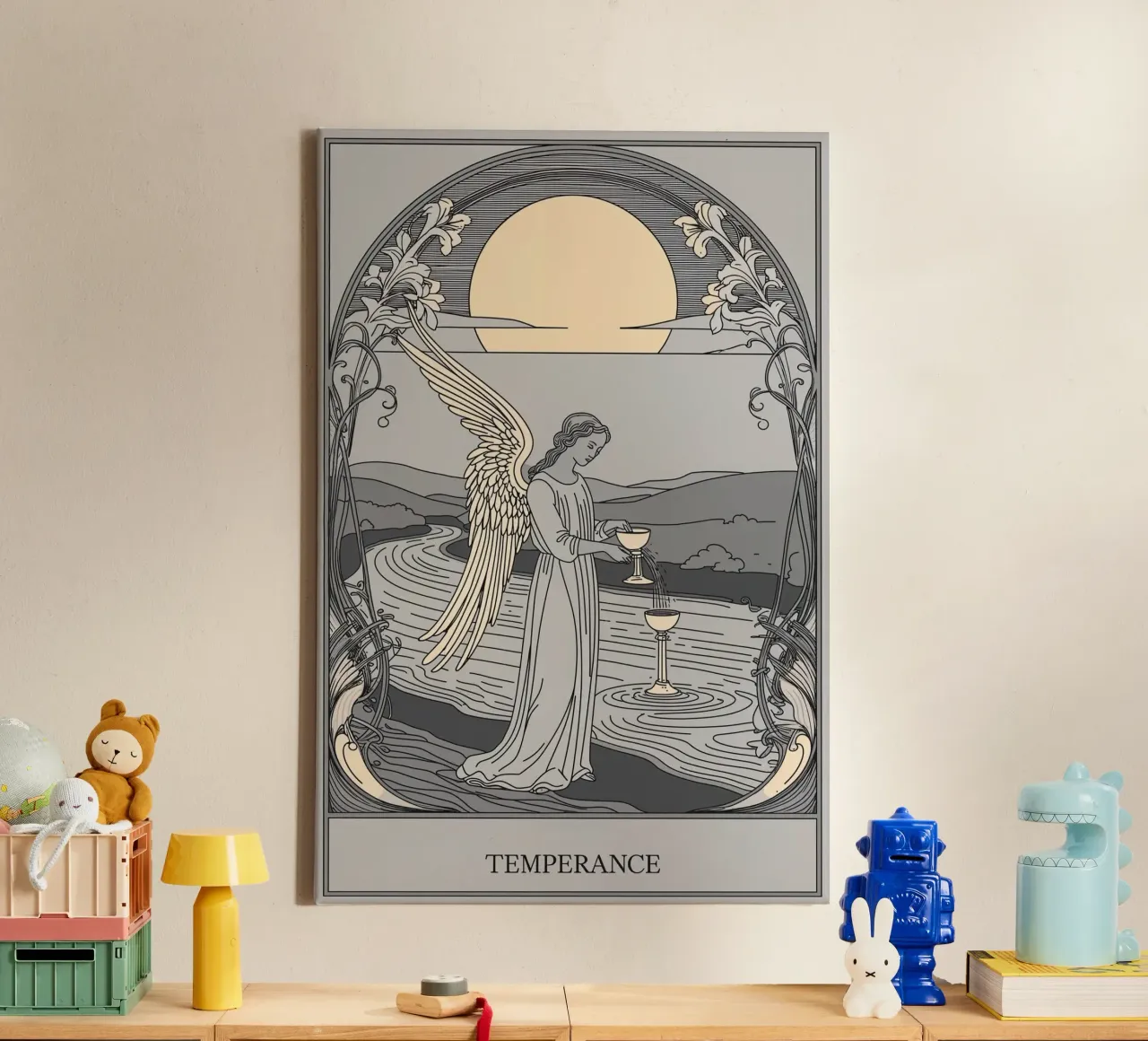 Temperance Tarot Card – Guardian of Equilibrium canvas with Floater frame by Mystique & Muse