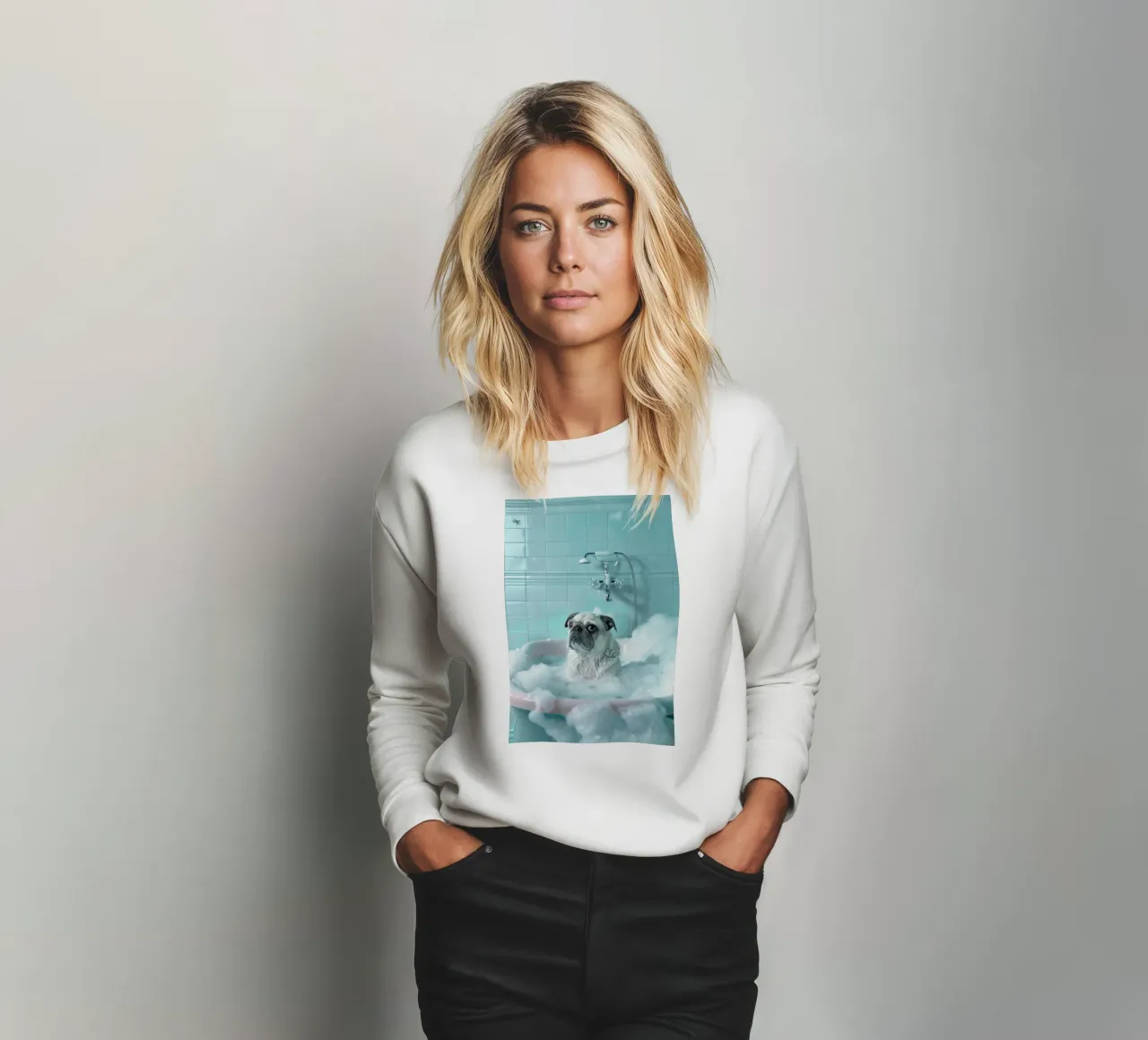 Pug in a bathtub filled with bubbles felpa da LisaArtes