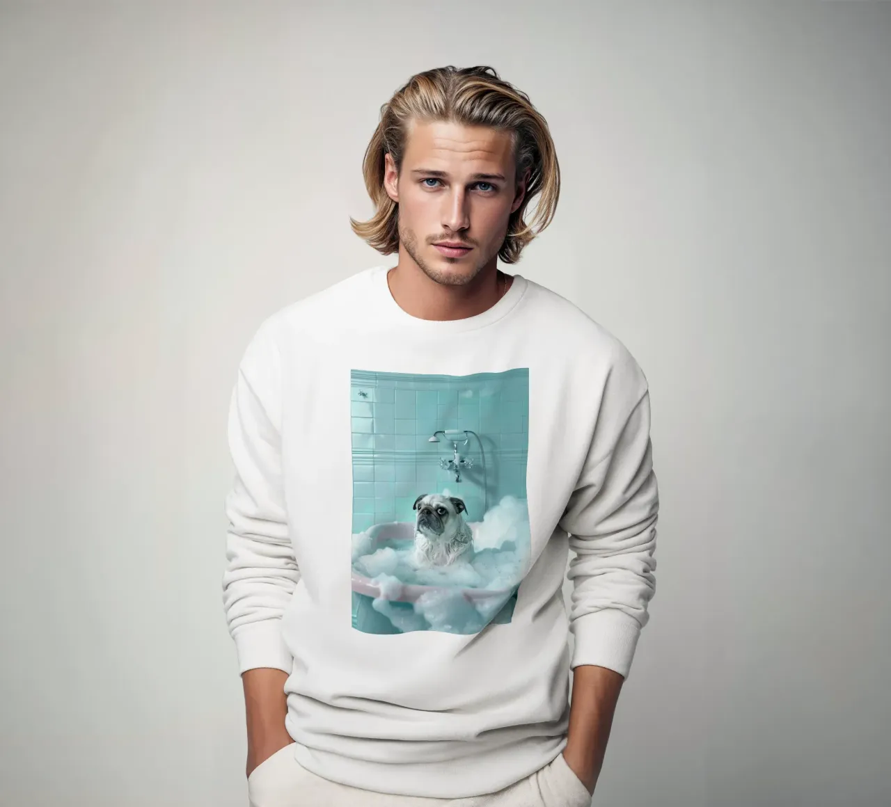 Pug in a bathtub filled with bubbles felpa da LisaArtes