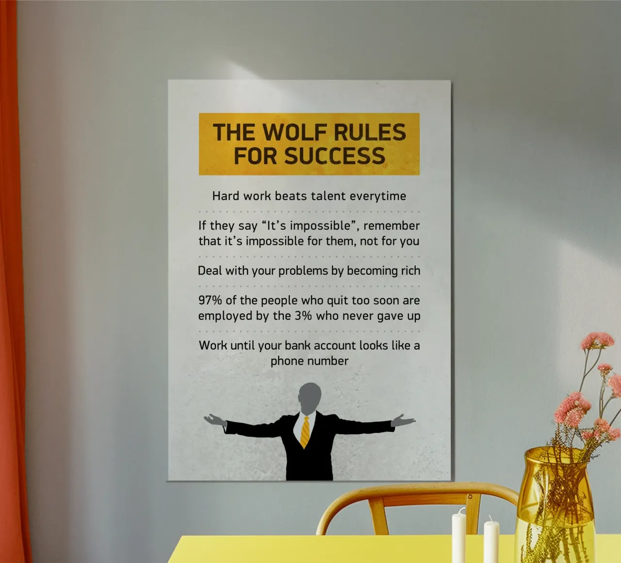 The Wolf Rules poster con telaio in legno da nabakumov