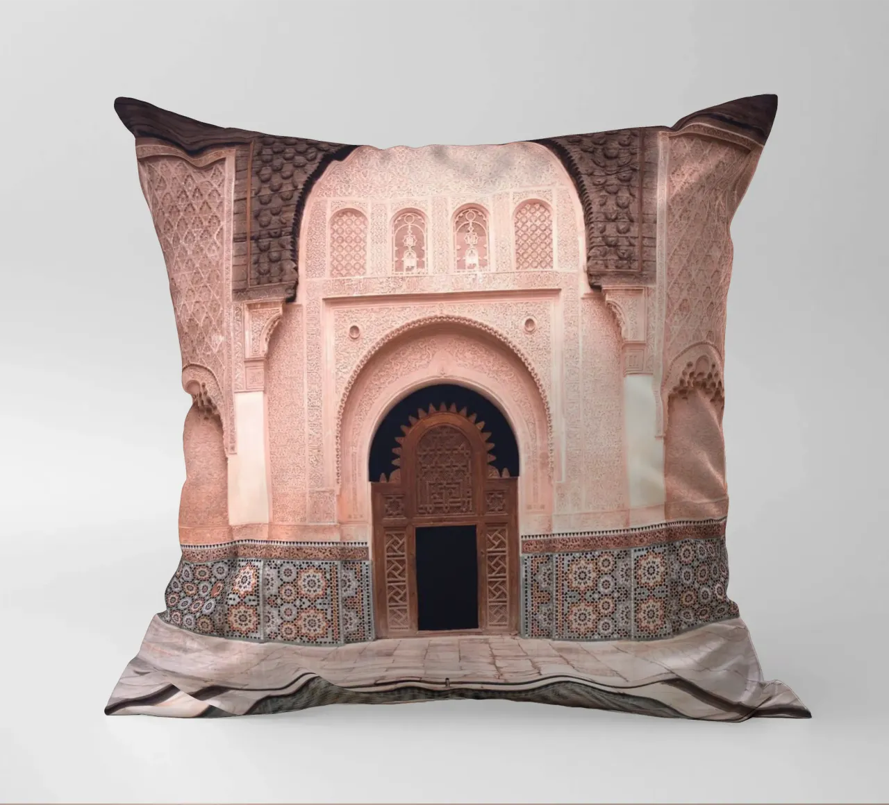 Oriental courtyard - Mystical mosaic architecture decorative cushion by Whole©