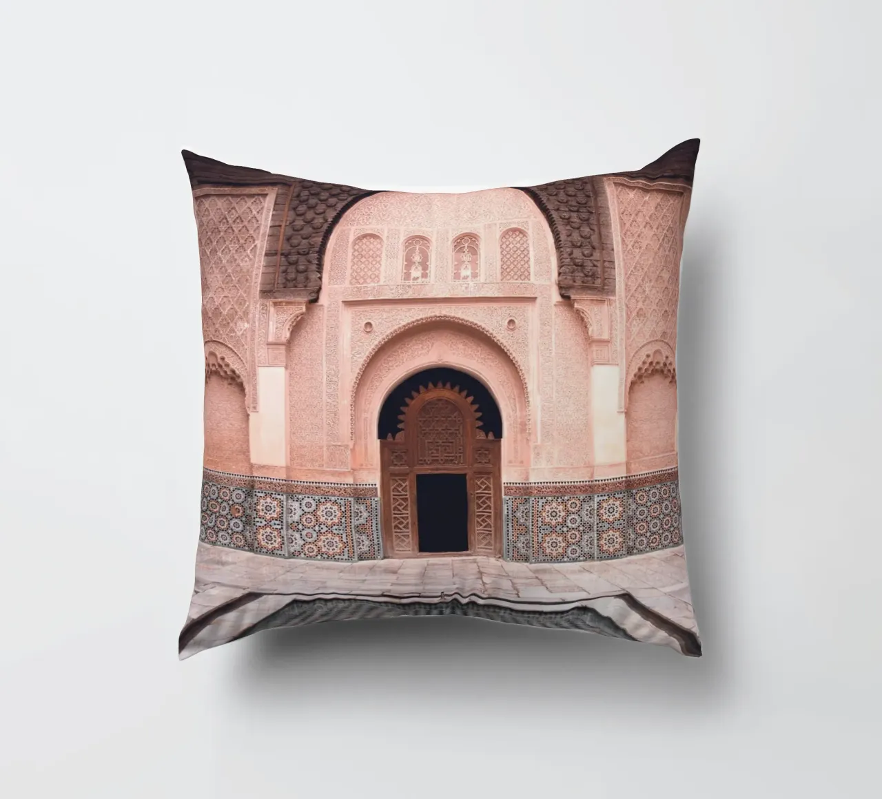 Oriental courtyard - Mystical mosaic architecture decorative cushion by Whole©