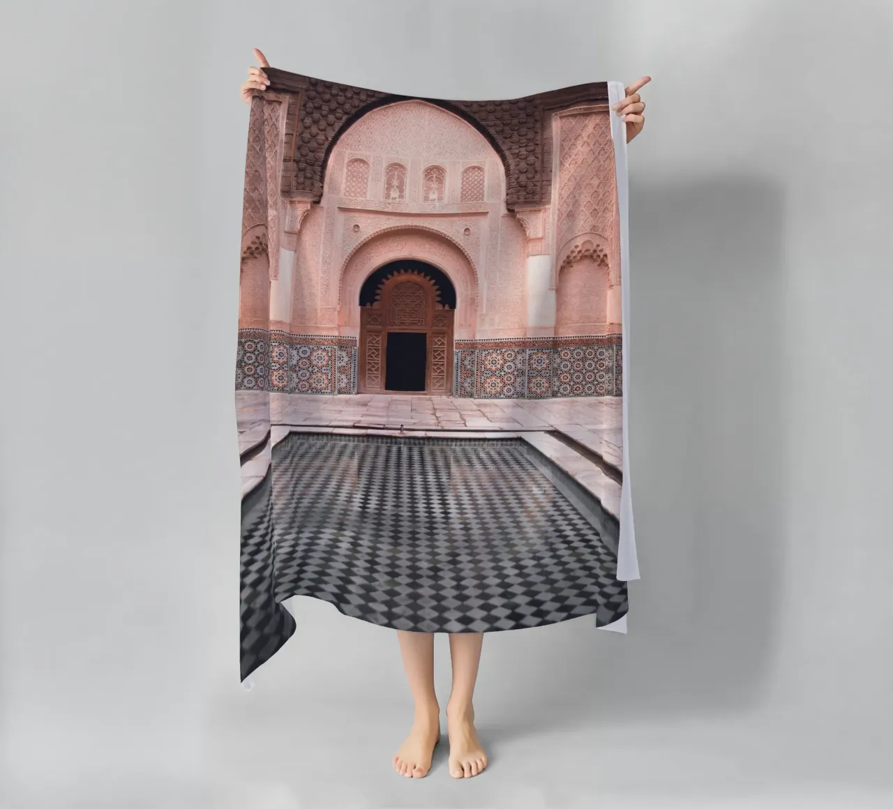Oriental courtyard - Mystical mosaic architecture beach towel by Whole©