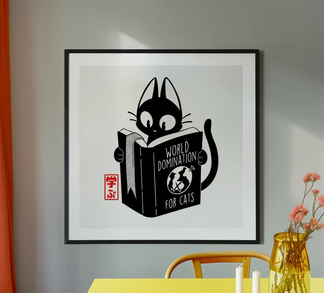 Dominio del mondo per i gatti Anime giapponese poster con telaio in legno da Tobe Fonseca
