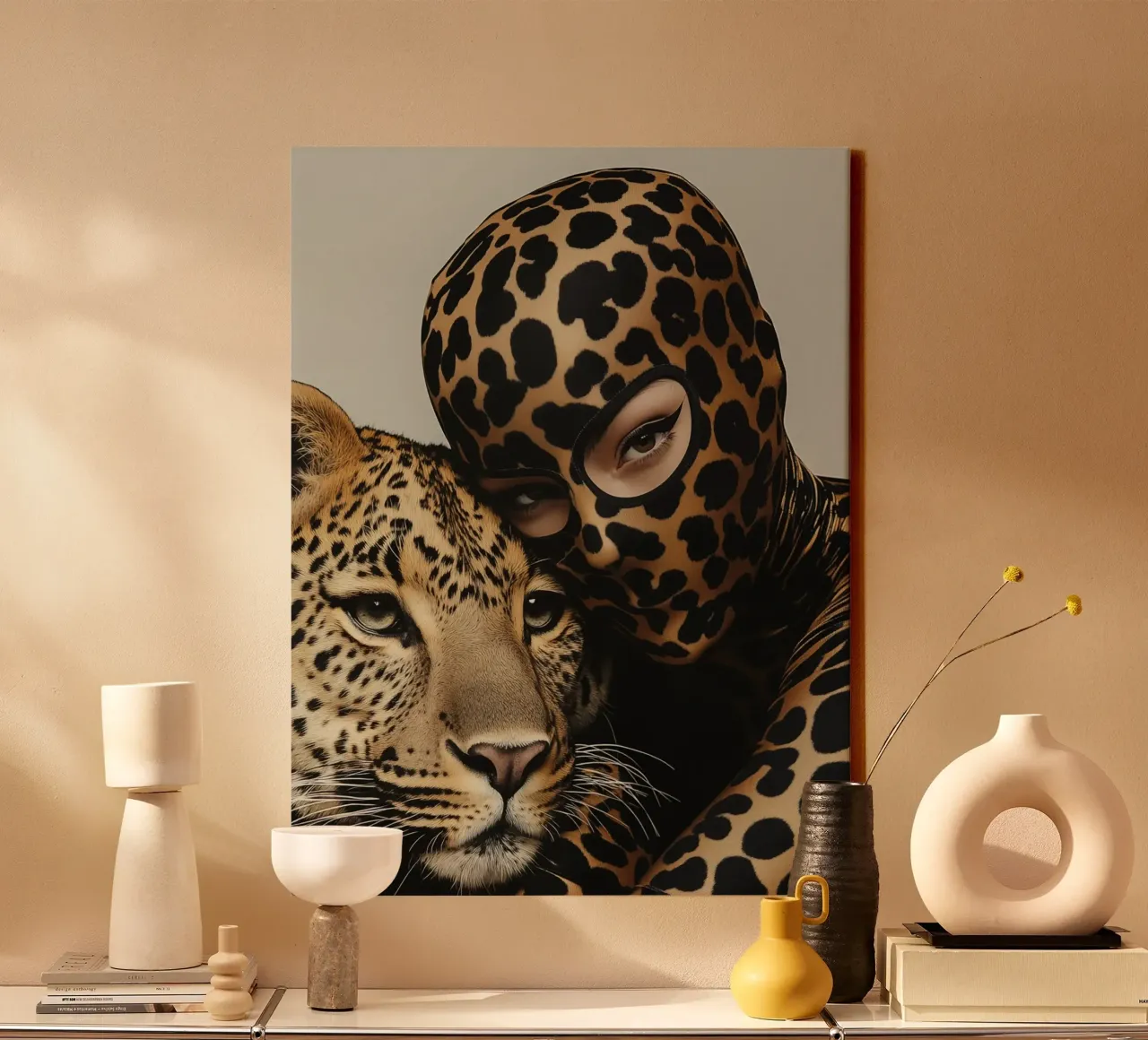 Vrouw met mode met luipaardprint canvas met Baklijst van Autofocus