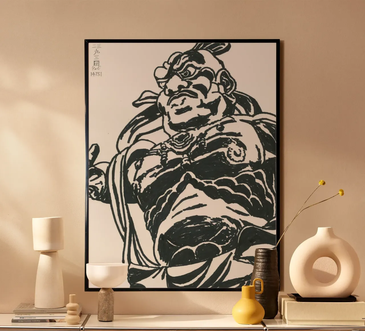 Kongō Rikishi Ungyō poster con telaio in legno da Asobōze